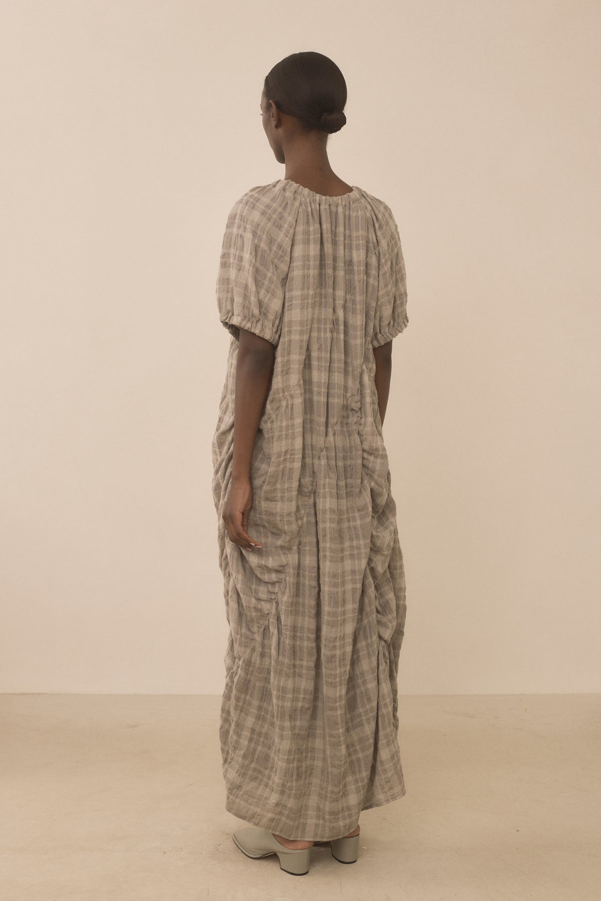 PLAID SHIRRED DRESS