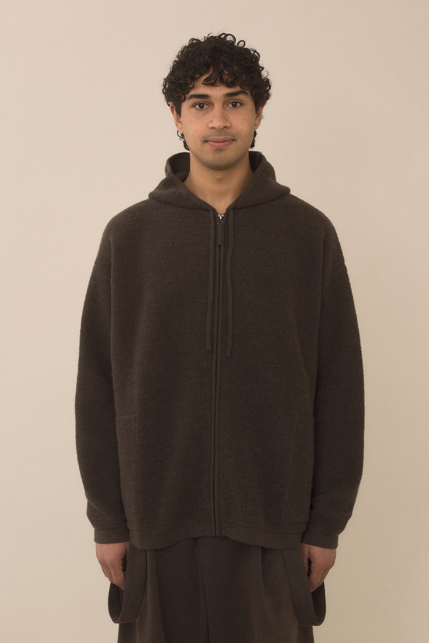 FINE TERRY HOOD CARDIGAN