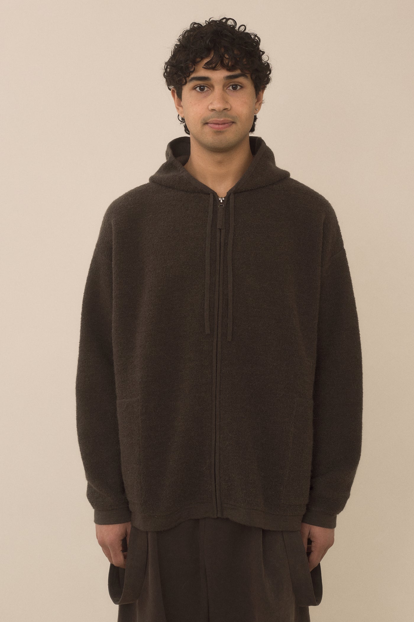 FINE TERRY HOOD CARDIGAN