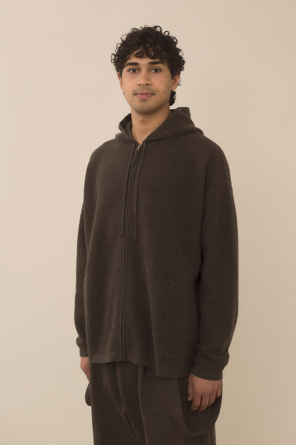 FINE TERRY HOOD CARDIGAN