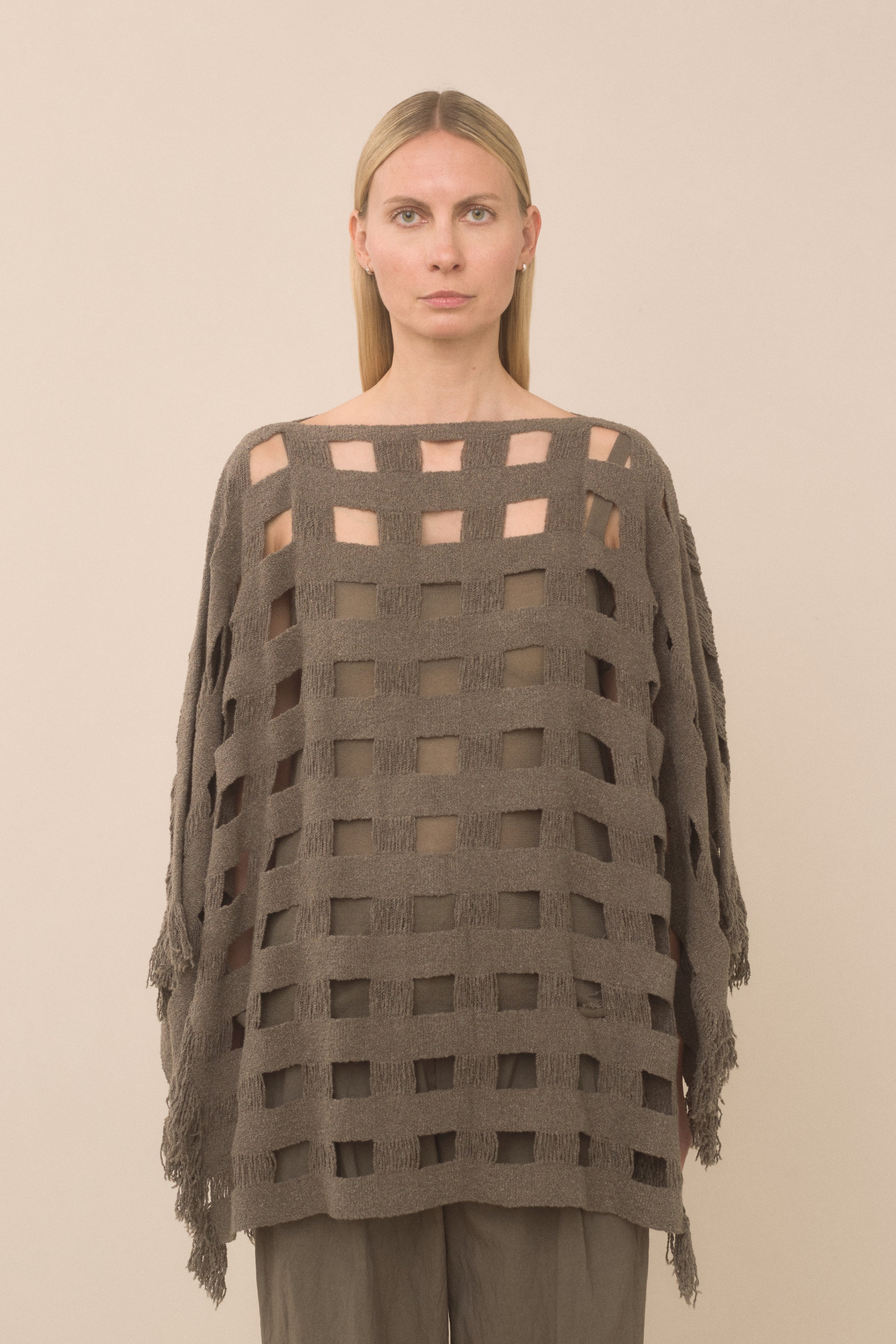 HANDWOVEN GRID PONCHO