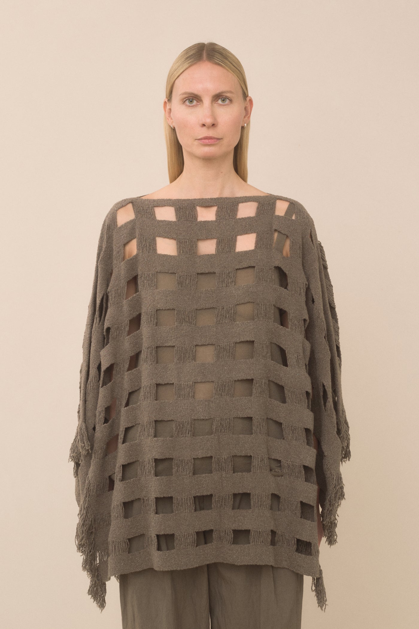 HANDWOVEN GRID PONCHO