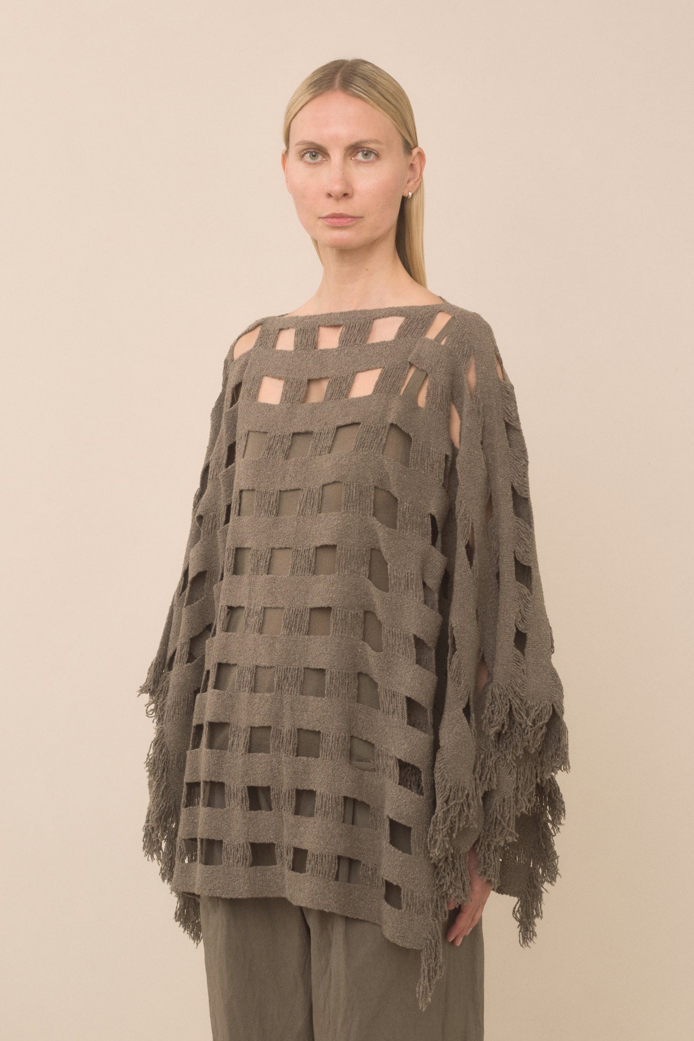 HANDWOVEN GRID PONCHO